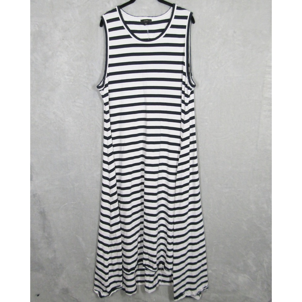 J. Crew Striped Maxi Dress XXL Swingy Sleeveless Black White Casual Everyday